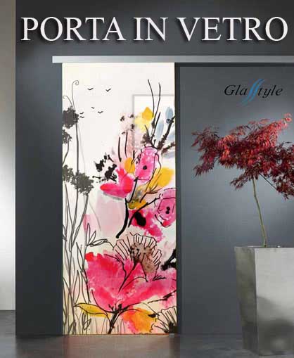 Sempre nuove idee alla Serglas Glasstyle Modello Fiorellone porta in vetro scorrevole con veletta alluminio.