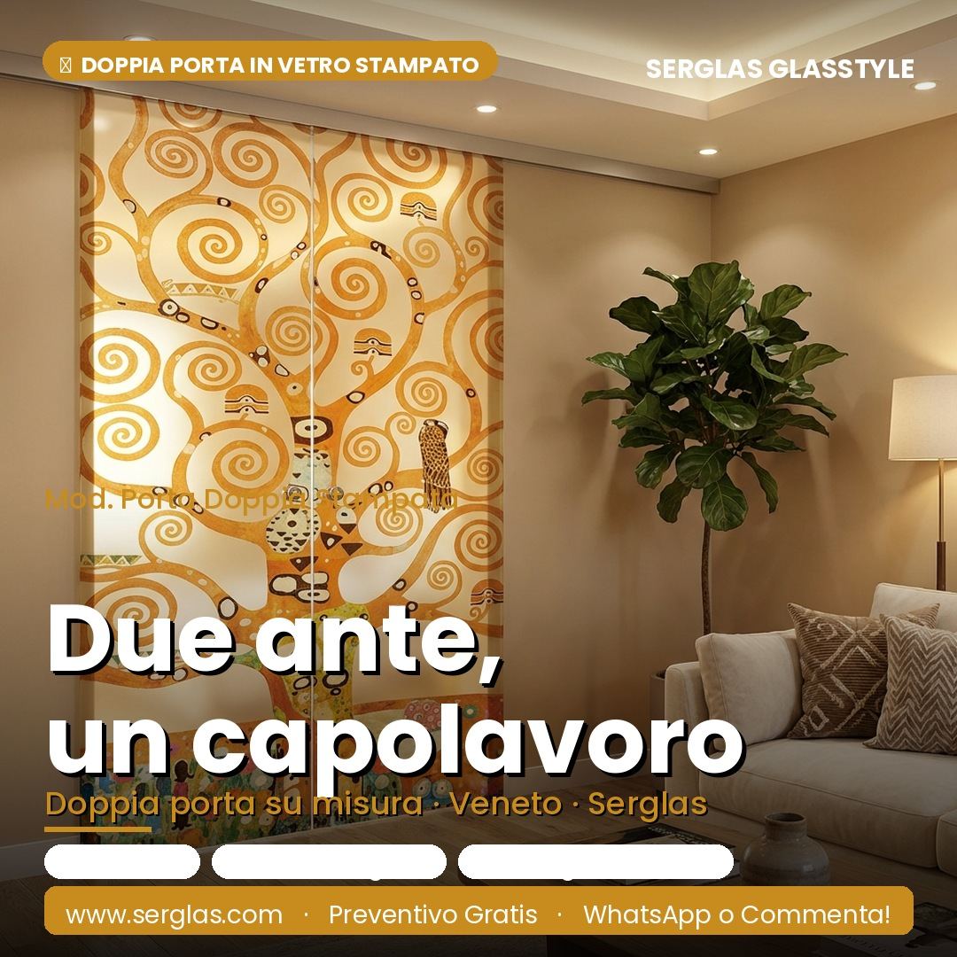 Doppia porta in vetro scorrevole con decoro oro stampato a Thiene