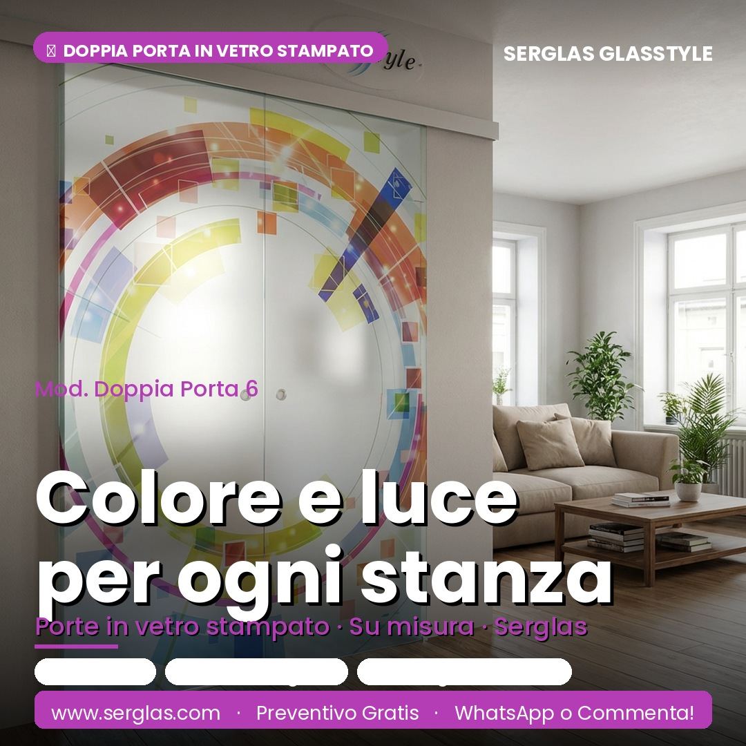 Doppia porta in vetro stampato con decoro arcobaleno luminoso a Scorzè