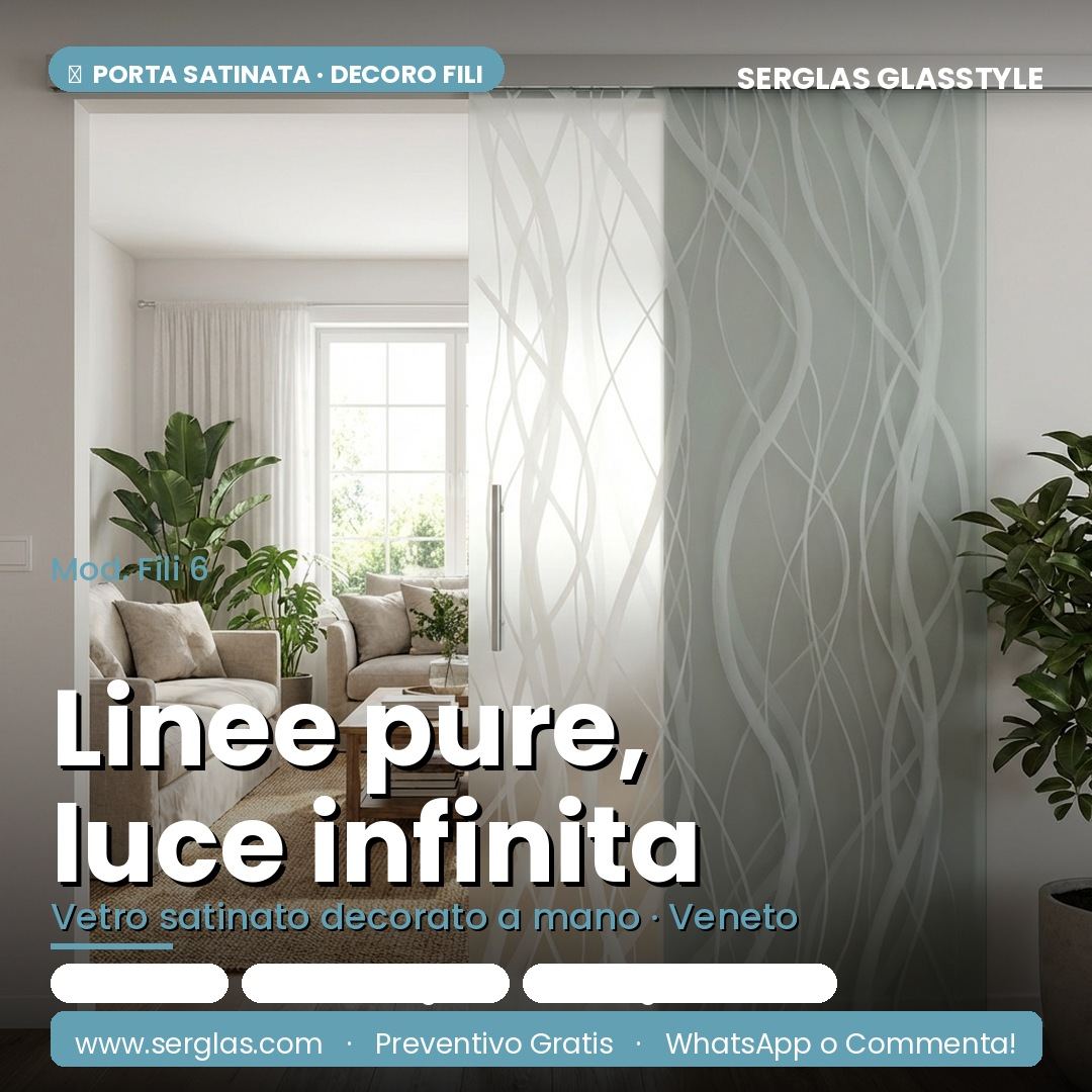 Porta in vetro satinato con decoro a fili lineare a Conegliano
