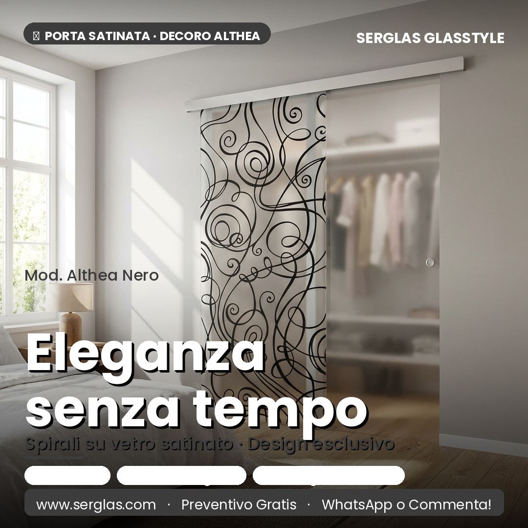 Porta in vetro satinato con decoro a spirali nero a Piove di Sacco