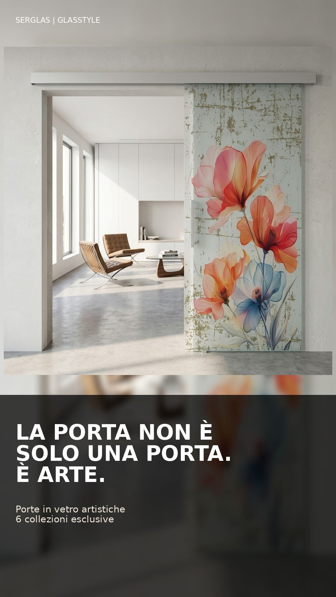 Porta in vetro artistica della collezione fiori Serglas a Mogliano Veneto