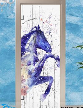 Porta scorrevole in vetro decorata con un'opera d'arte colorata in un ambiente interno. porta vetro scorrevole 0028