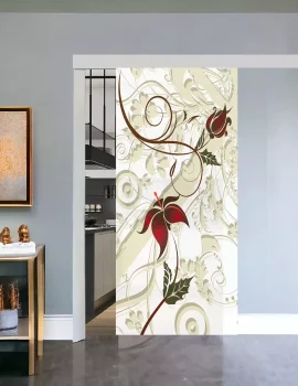 Porte in vetro scorrevole di design con motivo "Fantasia d'Inverno", eleganti e su misura, ideali per ambienti moderni e raffinati.